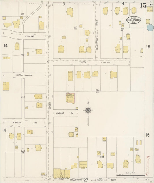 Sanborn Fire Insurance Map from Hollywood, Los Angeles County, California (1913), Sheet #0015 - Historic Sanborn Fire Insurance Map Print, vintage old map wall art, antique decor, genealogy gift, California California map