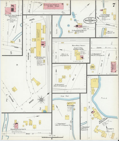 Sanborn Fire Insurance Map from Bridgewater, Plymouth County, Massachusetts (1901), Sheet #0007 - Historic Sanborn Fire Insurance Map Print, vintage old map wall art, antique decor, genealogy gift, Massachusetts Massachusetts map