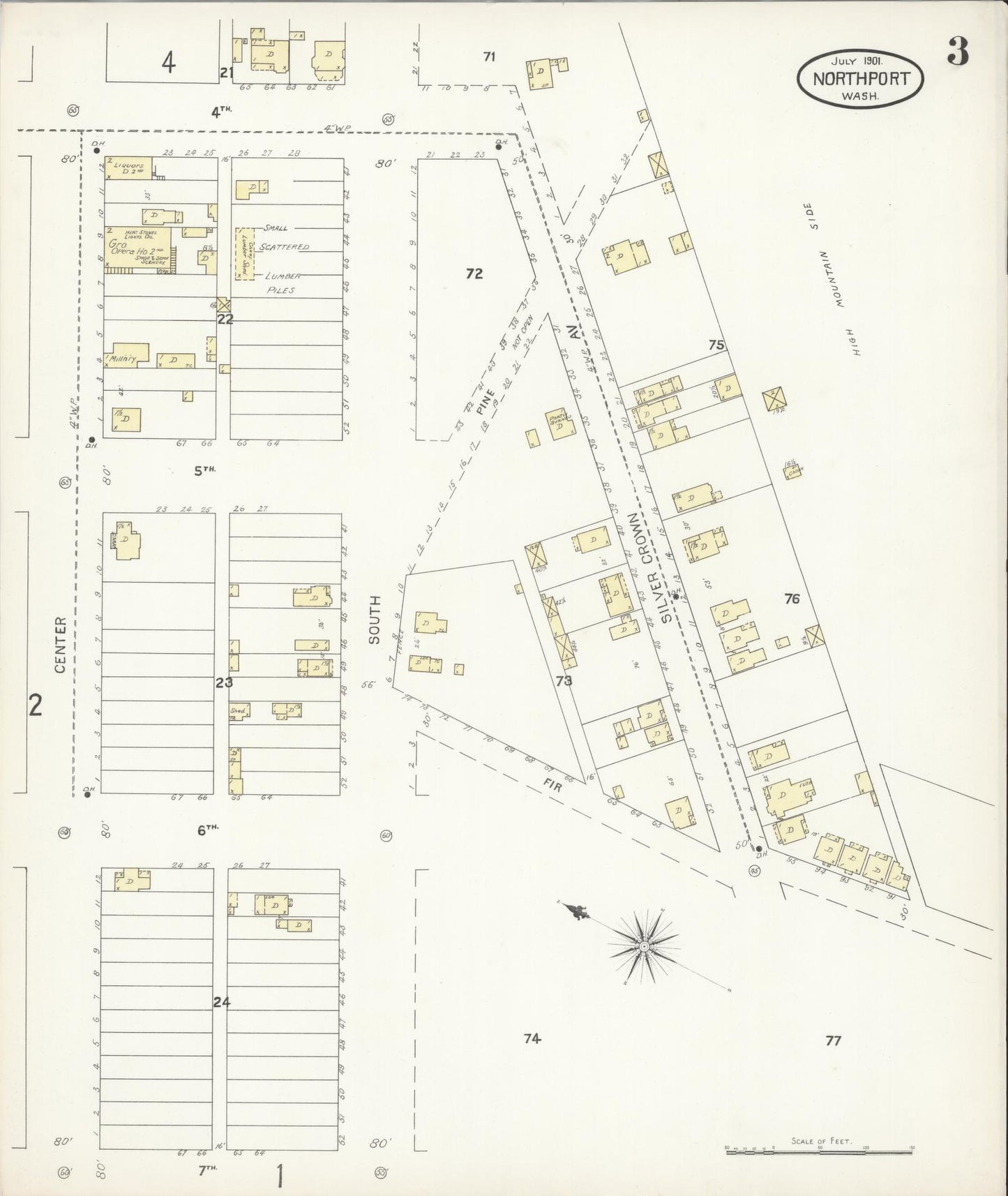 Sanborn Fire Insurance Map from Northport, Stevens County, Washington (1901), Sheet #0003 - Complete Map Set gallery image, historic Sanborn map, vintage wall art, Washington Washington