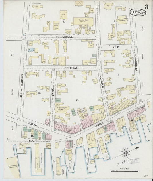 Sanborn Fire Insurance Map from Eastport, Washington County, Maine (1888), Sheet #0003 - Historic Sanborn Fire Insurance Map Print, vintage old map wall art, antique decor, genealogy gift, Maine Maine map