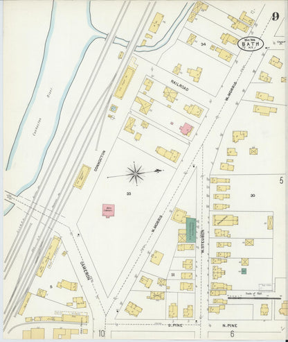 Sanborn Fire Insurance Map from Bath, Steuben County, New York (1904), Sheet #0009 - Complete Map Set gallery image, historic Sanborn map, vintage wall art, New York New York