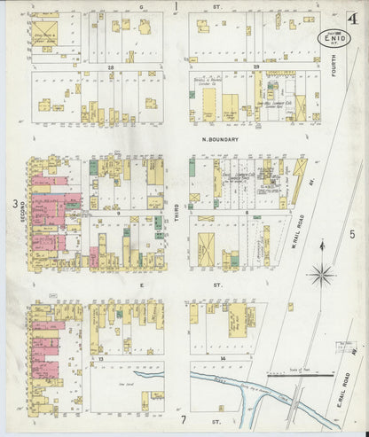 Sanborn Fire Insurance Map from Enid, Garfield County, Oklahoma (1898), Sheet #0004 - Complete Map Set gallery image, historic Sanborn map, vintage wall art, Oklahoma Oklahoma
