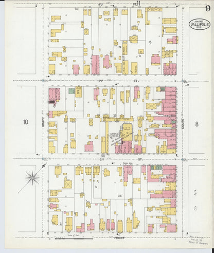 Sanborn Fire Insurance Map from Gallipolis, Gallia County, Ohio (1900), Sheet #0009 - Complete Map Set gallery image, historic Sanborn map, vintage wall art, Ohio Ohio