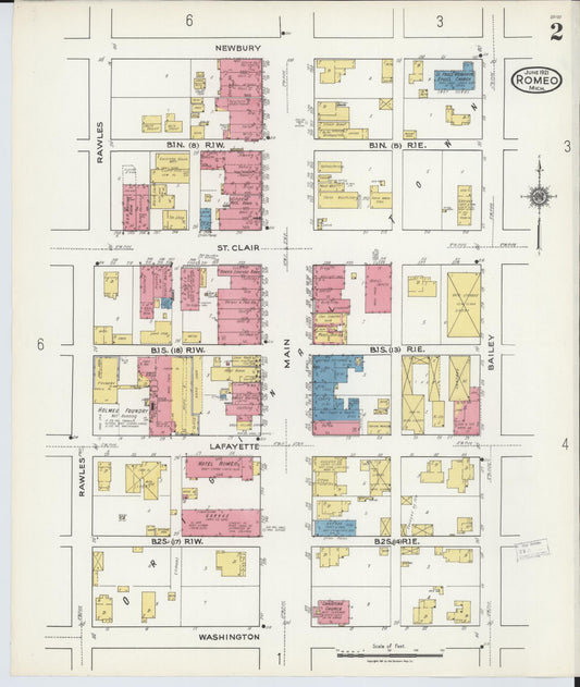 Sanborn Fire Insurance Map from Romeo, Macomb County, Michigan (1921), Sheet #0002 - Historic Sanborn Fire Insurance Map Print, vintage old map wall art, antique decor, genealogy gift, Michigan Michigan map