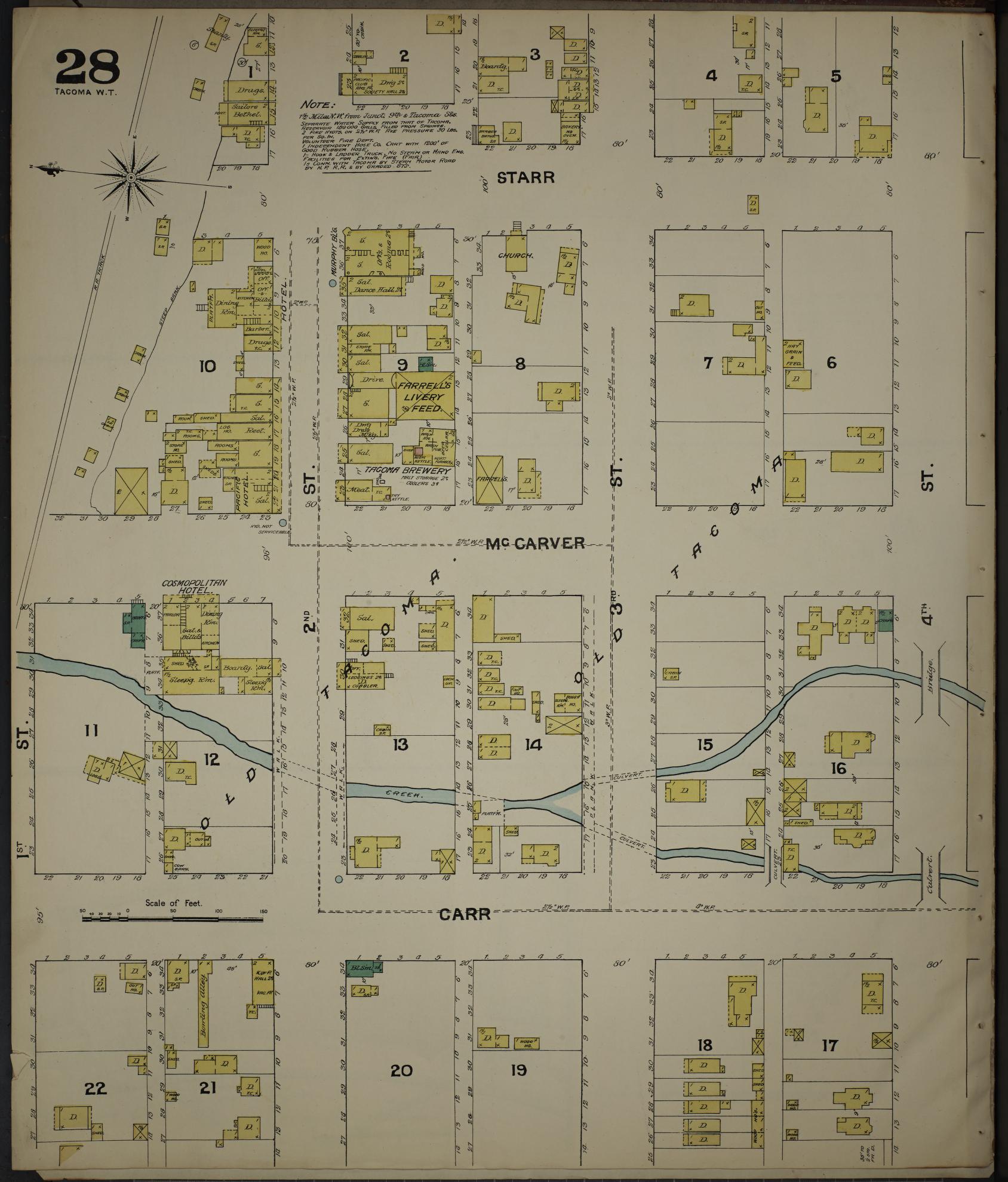 Sanborn Fire Insurance Map from Tacoma, Pierce County, Washington (1888), Sheet #0028 - Complete Map Set gallery image, historic Sanborn map, vintage wall art, Washington Washington