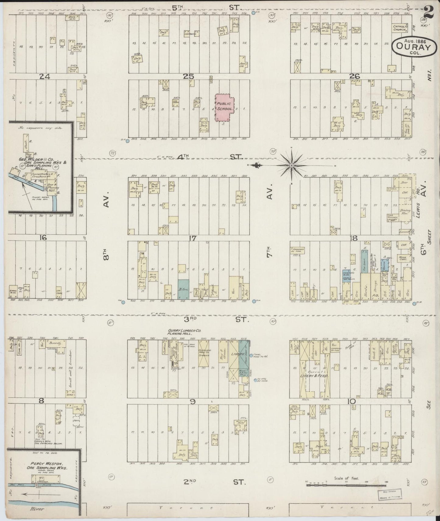Sanborn Fire Insurance Map from Ouray, Ouray County, Colorado (1886), Sheet #0002 - Historic Sanborn Fire Insurance Map Print, vintage old map wall art, antique decor, genealogy gift, Colorado Colorado map