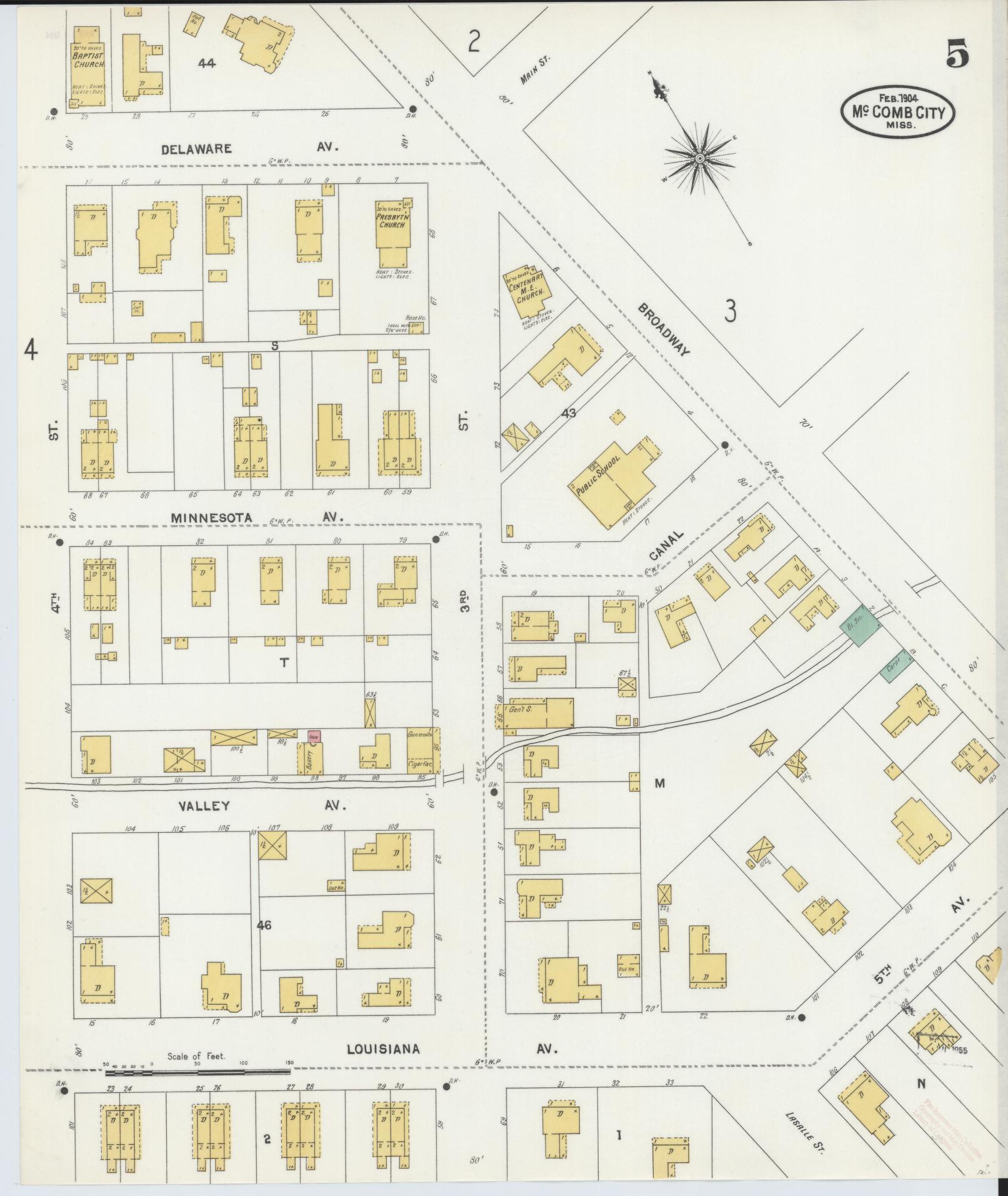 Sanborn Fire Insurance Map from McComb, Pike County, Mississippi (1904), Sheet #0005 - Complete Map Set gallery image, historic Sanborn map, vintage wall art, Mississippi Mississippi