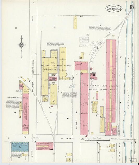 Sanborn Fire Insurance Map from Connersville, Fayette County, Indiana (1913), Sheet #0015 - Historic Sanborn Fire Insurance Map Print, vintage old map wall art, antique decor, genealogy gift, Indiana Indiana map
