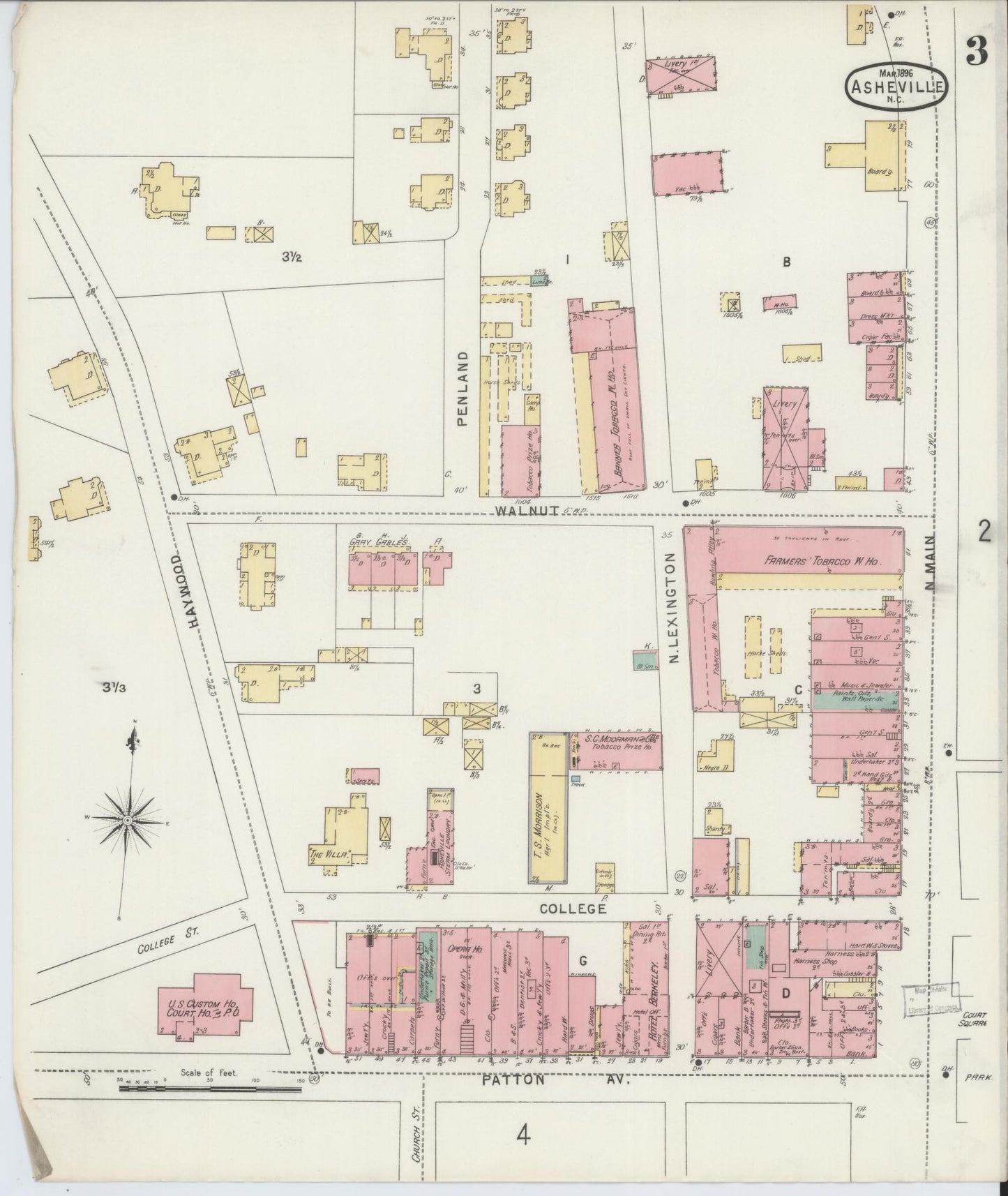 Sanborn Fire Insurance Map from Asheville, Buncombe County, North Carolina (1896), Sheet #0003 - Complete Map Set gallery image, historic Sanborn map, vintage wall art, North Carolina North Carolina