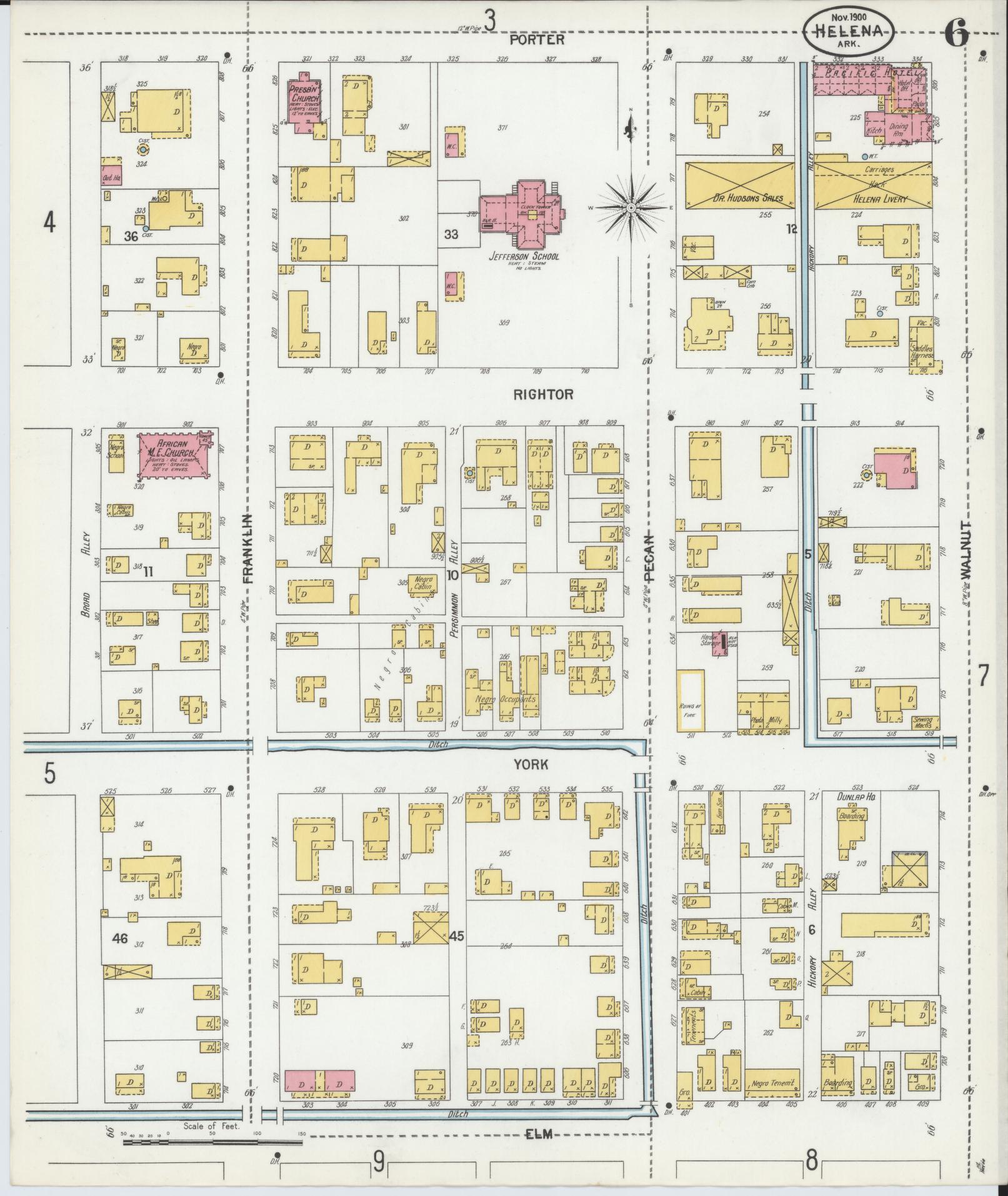 Sanborn Fire Insurance Map from Helena, Phillips County, Arkansas (1900), Sheet #0006 - Historic Sanborn Fire Insurance Map Print, vintage old map wall art, antique decor, genealogy gift, Arkansas Arkansas map