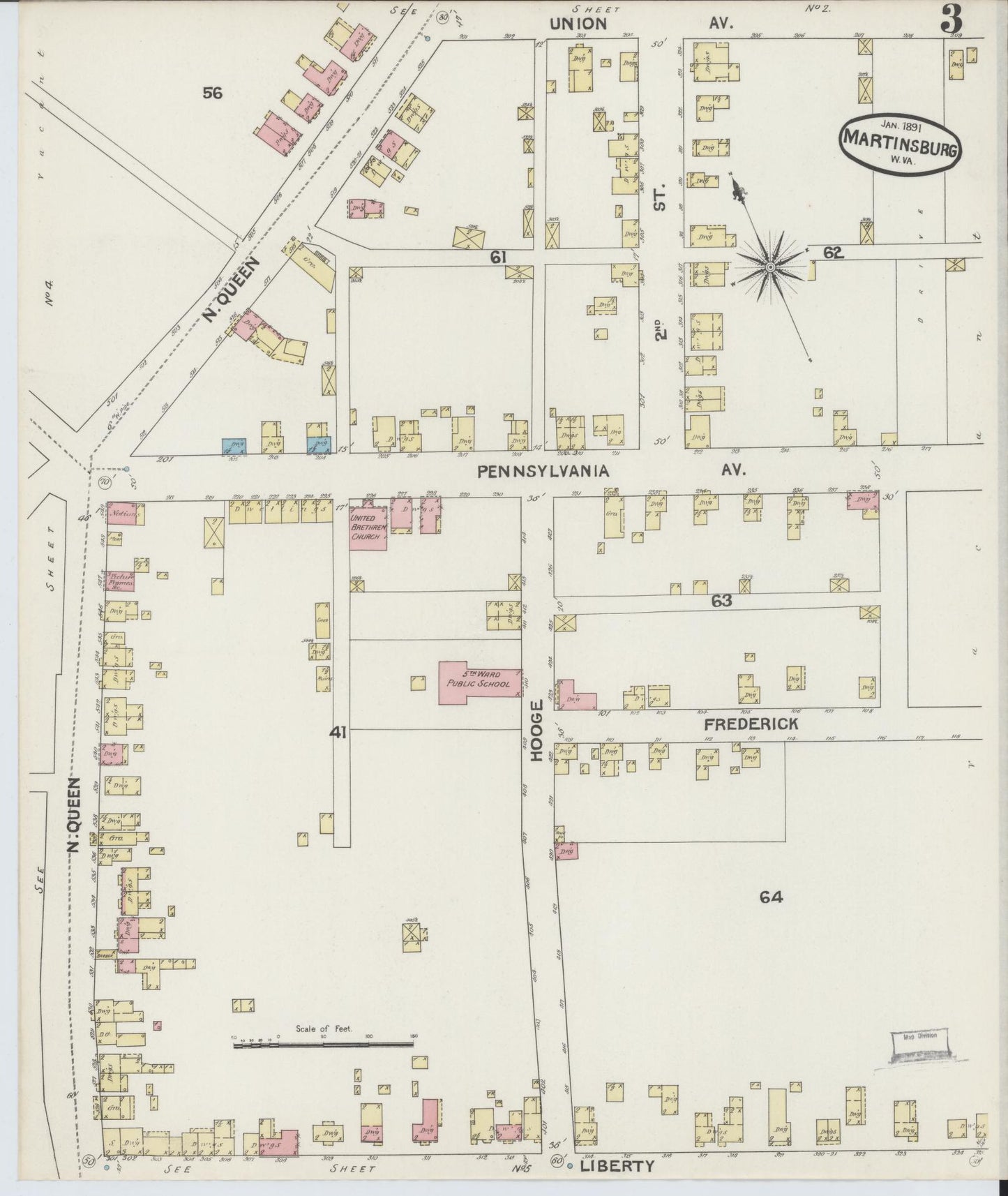 Sanborn Fire Insurance Map from Martinsburg, Berkeley County, West Virginia (1891), Sheet #0003 - Complete Map Set gallery image, historic Sanborn map, vintage wall art, West Virginia West Virginia