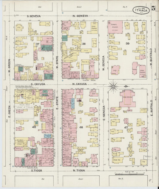 Sanborn Fire Insurance Map from Ithaca, Tompkins County, New York (1888), Sheet #0005 - Historic Sanborn Fire Insurance Map Print, vintage old map wall art, antique decor, genealogy gift, New York New York map
