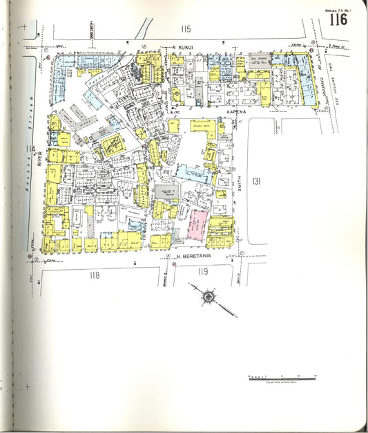 Sanborn Fire Insurance Map from Honolulu, Oahu County, Hawaii (1955), Sheet #0116 - Historic Sanborn Fire Insurance Map Print, vintage old map wall art