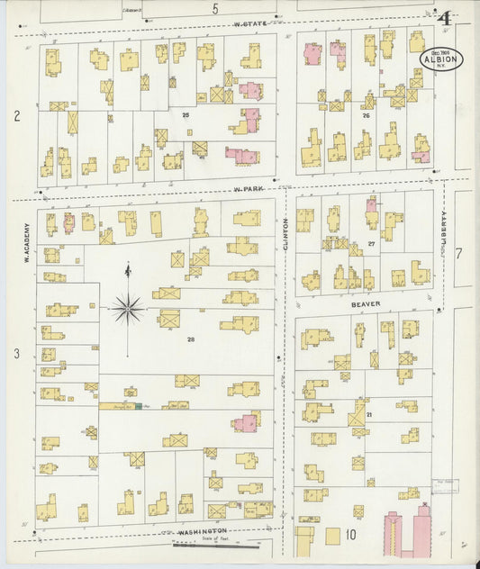 Sanborn Fire Insurance Map from Albion, Orleans County, New York (1905), Sheet #0004 - Historic Sanborn Fire Insurance Map Print, vintage old map wall art, antique decor, genealogy gift, New York New York map