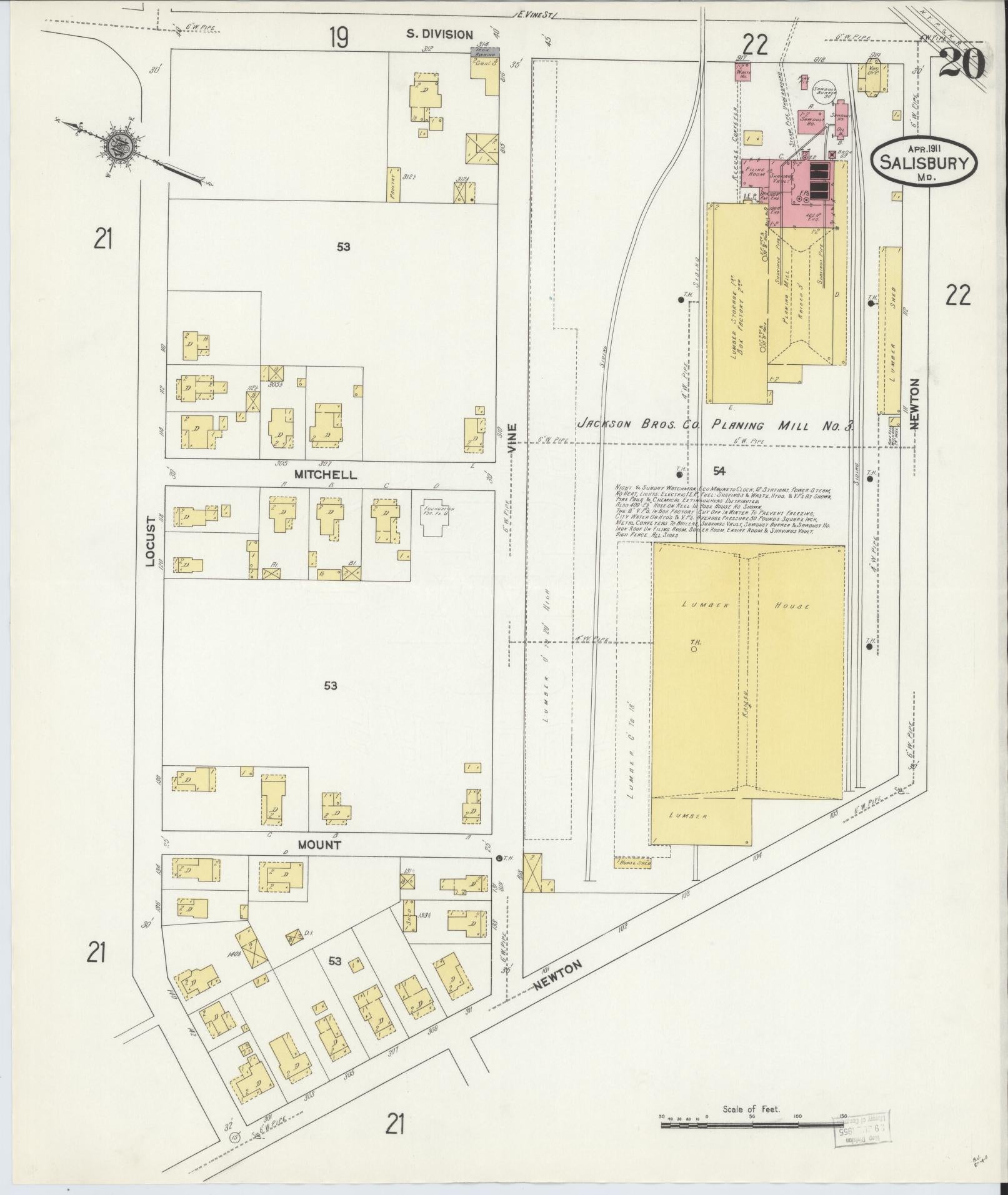Sanborn Fire Insurance Map from Salisbury, Wicomico County, Maryland (1911), Sheet #0020 - Complete Map Set gallery image, historic Sanborn map, vintage wall art, Maryland Maryland