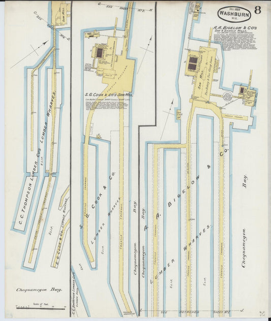 Sanborn Fire Insurance Map from Washburn, Bayfield County, Wisconsin (1889), Sheet #0008 - Historic Sanborn Fire Insurance Map Print, vintage old map wall art, antique decor, genealogy gift, Wisconsin Wisconsin map