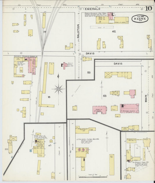 Sanborn Fire Insurance Map from Keene, Cheshire County, New Hampshire (1892), Sheet #0010 - Historic Sanborn Fire Insurance Map Print, vintage old map wall art, antique decor, genealogy gift, New Hampshire New Hampshire map