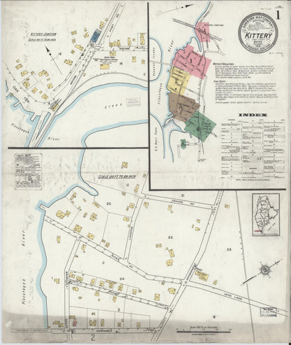 Sanborn Fire Insurance Map from Kittery, York County, Maine (1919), Sheet #0001 - Complete Map Set gallery image, historic Sanborn map, vintage wall art, Maine Maine