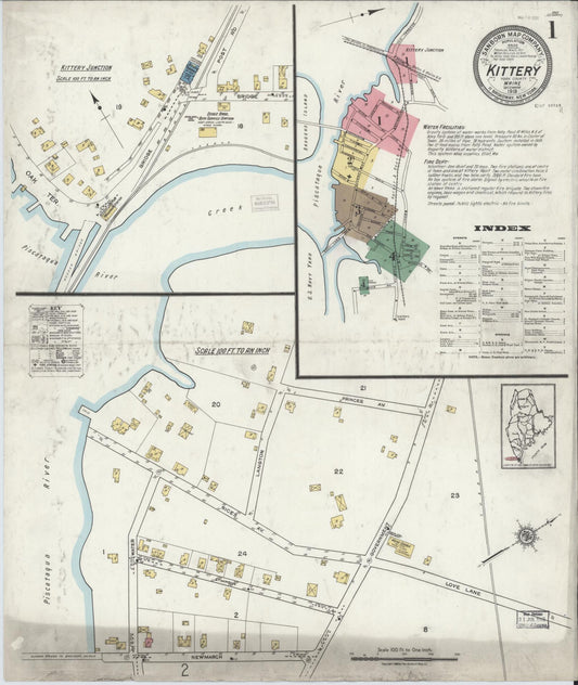 Sanborn Fire Insurance Map from Kittery, York County, Maine (1919), Sheet #0001 - Complete Map Set gallery image, historic Sanborn map, vintage wall art, Maine Maine