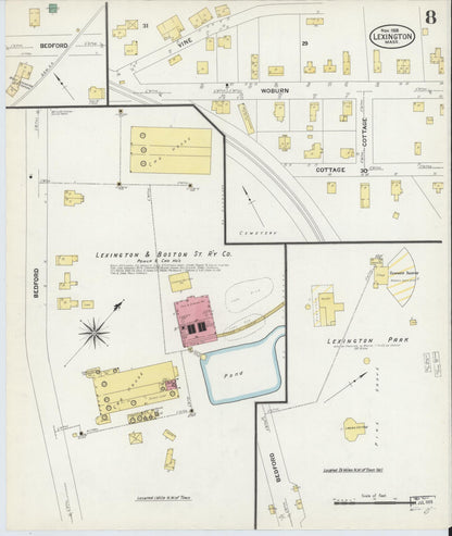 Sanborn Fire Insurance Map from Lexington, Middlesex County, Massachusetts (1908), Sheet #0008 - Complete Map Set gallery image, historic Sanborn map, vintage wall art, Massachusetts Massachusetts