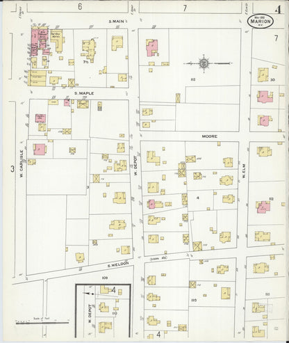 Sanborn Fire Insurance Map from Marion, Crittenden County, Kentucky (1910), Sheet #0004 - Complete Map Set gallery image, historic Sanborn map, vintage wall art, Kentucky Kentucky
