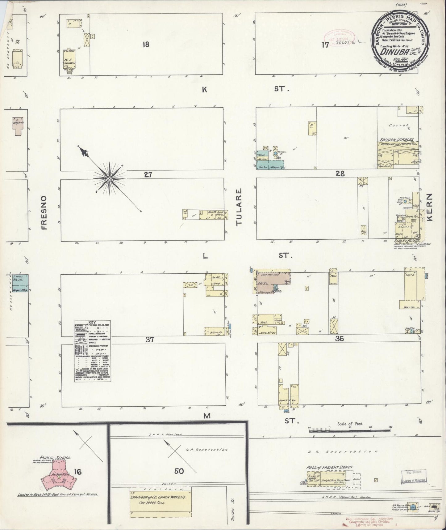 Sanborn Fire Insurance Map from Dinuba, Tulare County, California (1891), Sheet #0001 - Historic Sanborn Fire Insurance Map Print, vintage old map wall art, antique decor, genealogy gift, California California map