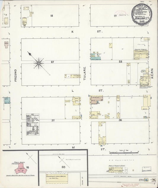 Sanborn Fire Insurance Map from Dinuba, Tulare County, California (1891), Sheet #0001 - Historic Sanborn Fire Insurance Map Print, vintage old map wall art, antique decor, genealogy gift, California California map