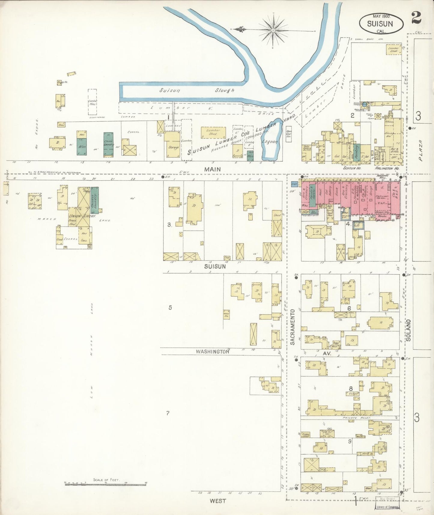 Sanborn Fire Insurance Map from Suisun, Solano County, California (1900), Sheet #0002 - Complete Map Set gallery image, historic Sanborn map, vintage wall art, California California