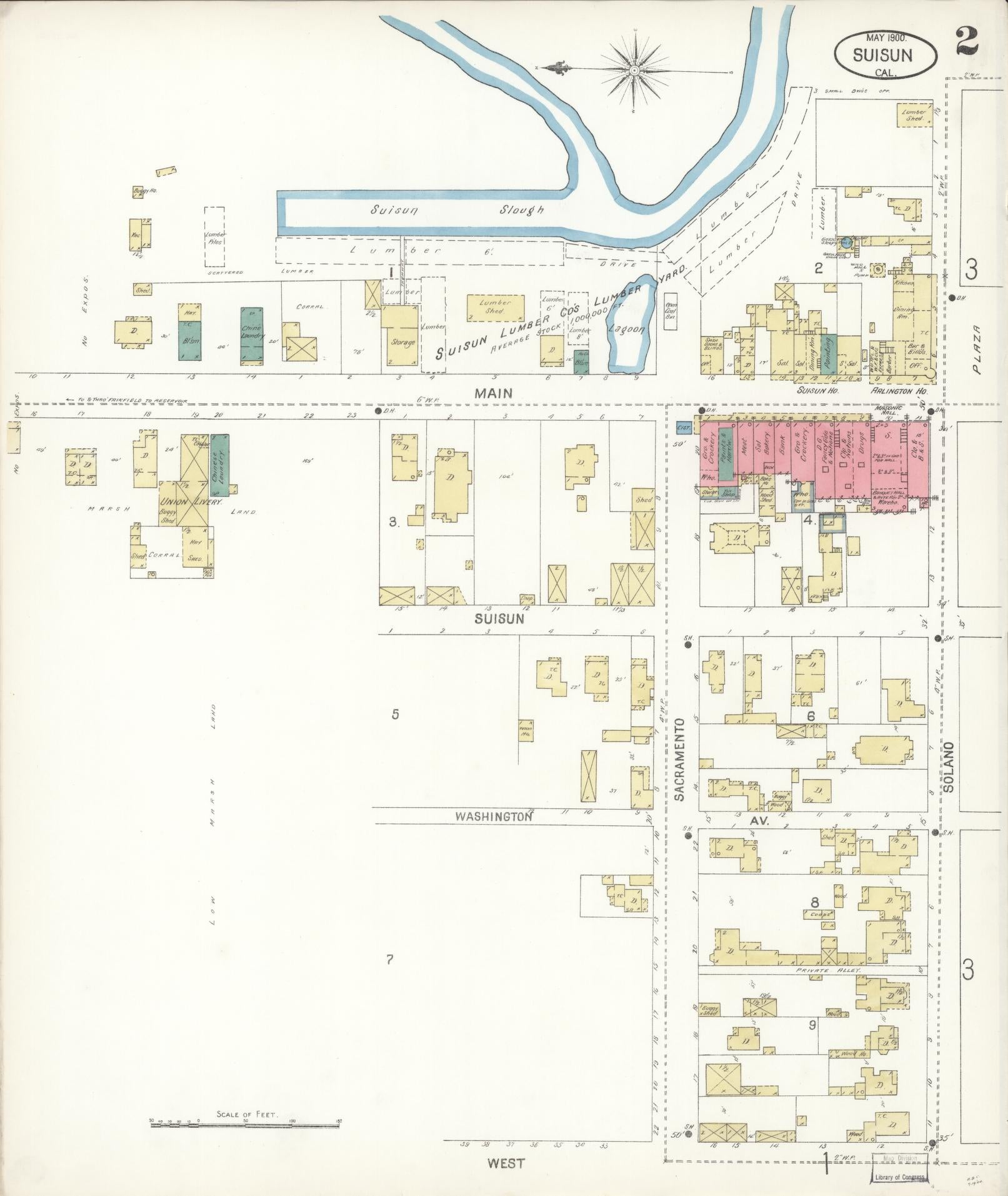 Sanborn Fire Insurance Map from Suisun, Solano County, California (1900), Sheet #0002 - Complete Map Set gallery image, historic Sanborn map, vintage wall art, California California