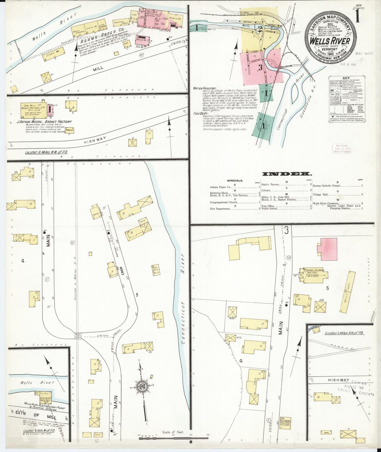 Sanborn Fire Insurance Map from Wells River, Orange County, Vermont (1912), Sheet #0001 - Complete Map Set gallery image, historic Sanborn map, vintage wall art, Vermont Vermont