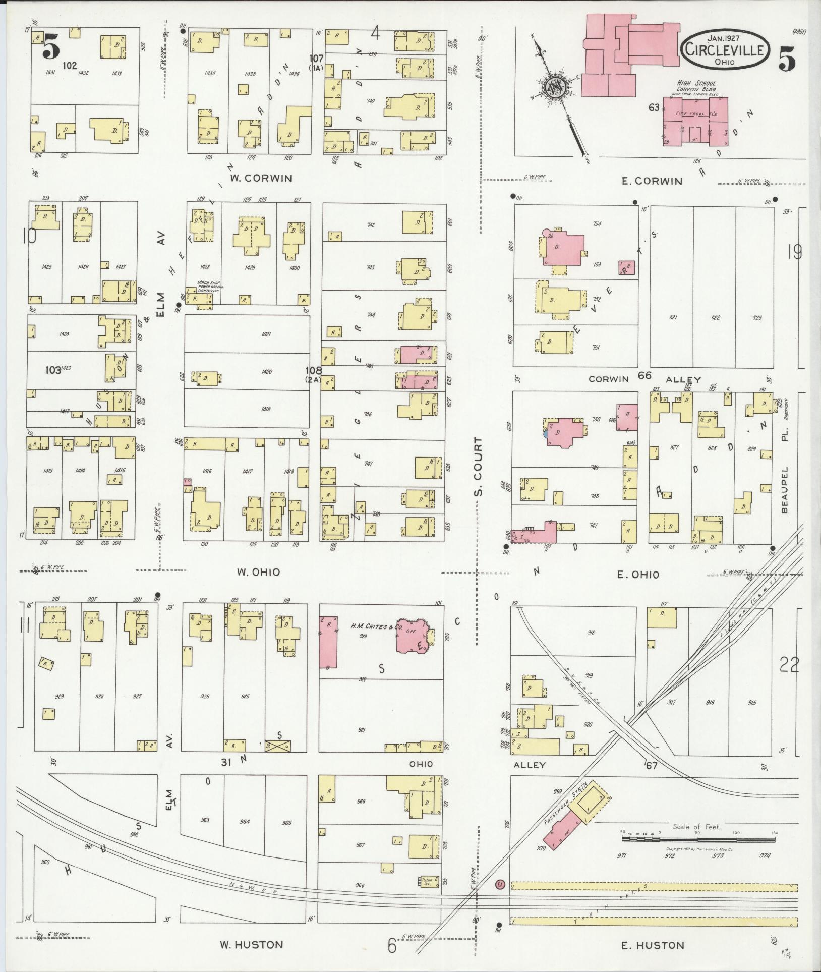 Sanborn Fire Insurance Map from Circleville, Pickaway County, Ohio (1927), Sheet #0005 - Historic Sanborn Fire Insurance Map Print, vintage old map wall art, antique decor, genealogy gift, Ohio Ohio map