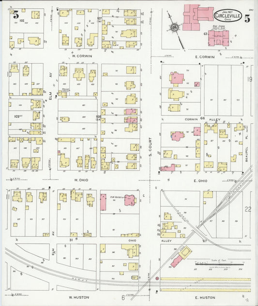 Sanborn Fire Insurance Map from Circleville, Pickaway County, Ohio (1927), Sheet #0005 - Historic Sanborn Fire Insurance Map Print, vintage old map wall art, antique decor, genealogy gift, Ohio Ohio map