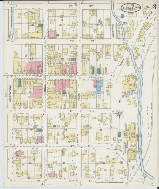 Sanborn Fire Insurance Map from Georgetown, Clear Creek County, Colorado (1893), Sheet #0003 - Historic Sanborn Fire Insurance Map Print, vintage old map wall art, antique decor, genealogy gift, Colorado Colorado map