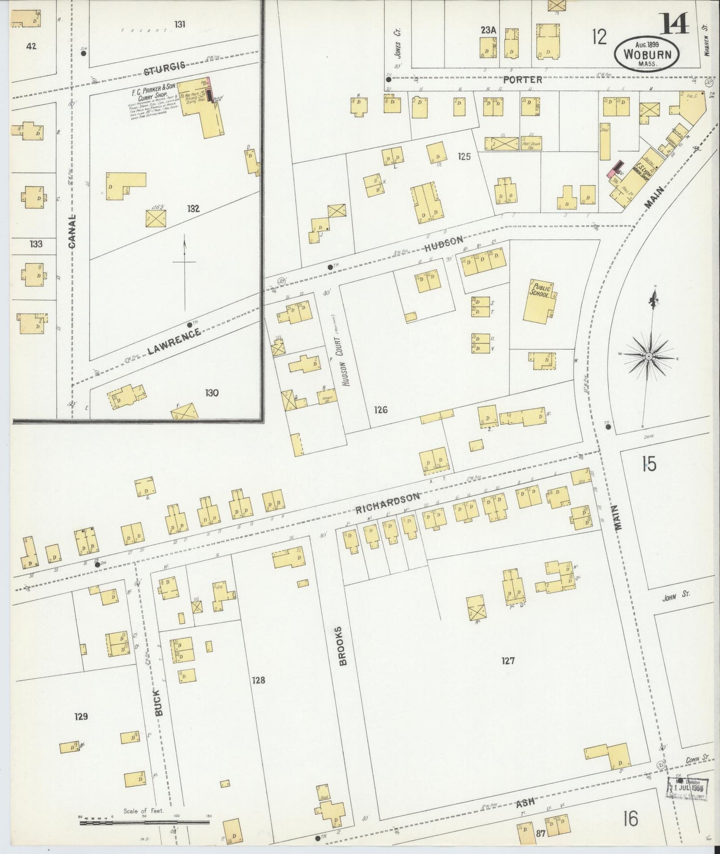 Sanborn Fire Insurance Map from Woburn, Middlesex County, Massachusetts (1899), Sheet #0014 - Complete Map Set gallery image, historic Sanborn map, vintage wall art, Massachusetts Massachusetts