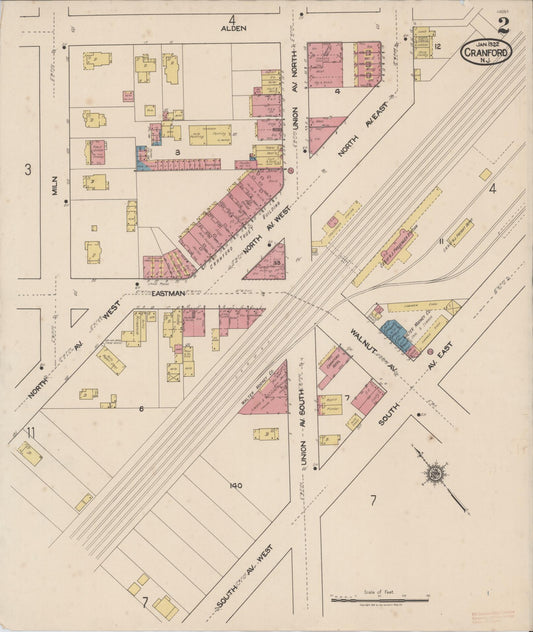 Sanborn Fire Insurance Map from Cranford, Union County, New Jersey (1922), Sheet #0002 - Complete Map Set gallery image, historic Sanborn map, vintage wall art, New Jersey New Jersey