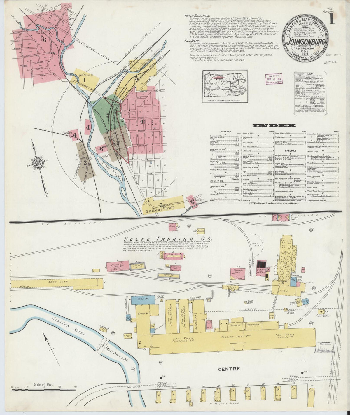 Sanborn Fire Insurance Map from Johnsonburg, Elk County, Pennsylvania (1916), Sheet #0001 - Historic Sanborn Fire Insurance Map Print, vintage old map wall art, antique decor, genealogy gift, Pennsylvania Pennsylvania map