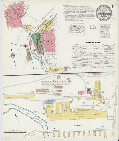 Sanborn Fire Insurance Map from Johnsonburg, Elk County, Pennsylvania (1916), Sheet #0001 - Historic Sanborn Fire Insurance Map Print, vintage old map wall art, antique decor, genealogy gift, Pennsylvania Pennsylvania map