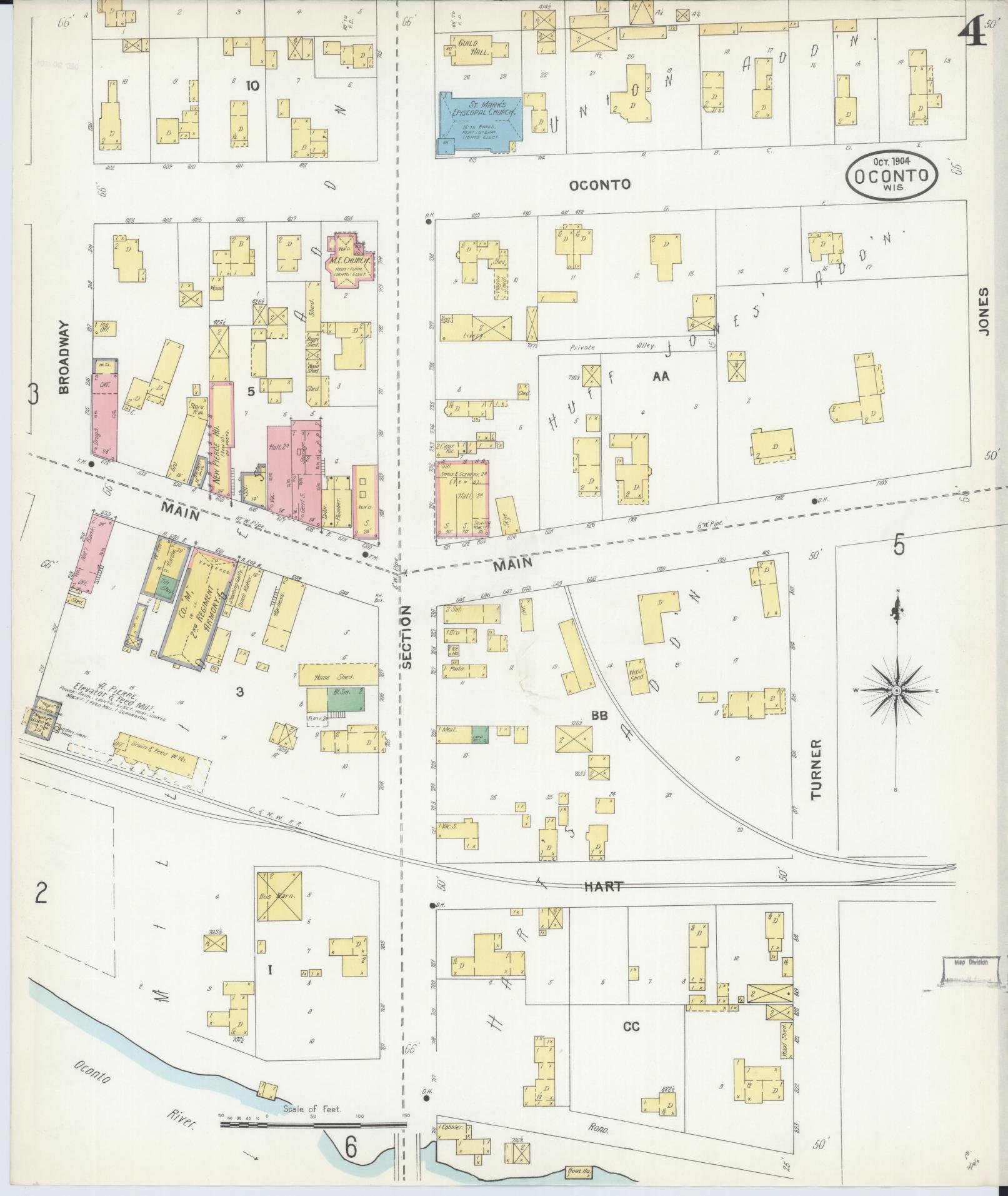 Sanborn Fire Insurance Map from Oconto, Oconto County, Wisconsin (1904), Sheet #0004 - Complete Map Set gallery image, historic Sanborn map, vintage wall art, Wisconsin Wisconsin