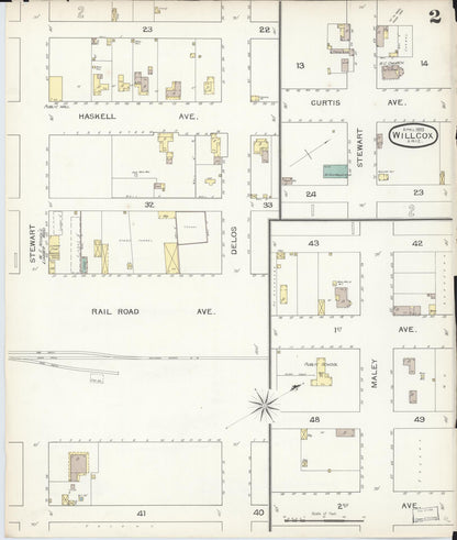 Sanborn Fire Insurance Map from Willcox, Cochise County, Arizona (1893), Sheet #0002 - Complete Map Set gallery image, historic Sanborn map, vintage wall art, Arizona Arizona