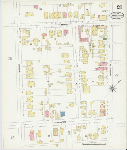 Sanborn Fire Insurance Map from Charleston, Kanawha County, West Virginia (1907), Sheet #0021 - Complete Map Set gallery image, historic Sanborn map, vintage wall art, West Virginia West Virginia