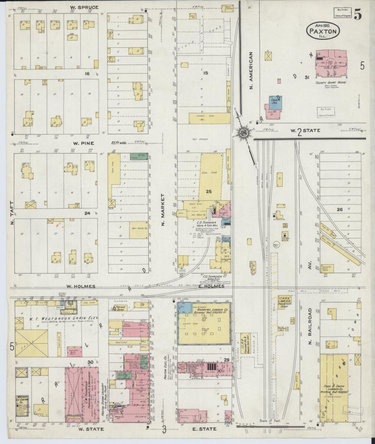 Sanborn Fire Insurance Map from Paxton, Ford County, Illinois (1910), Sheet #0005 - Complete Map Set gallery image, historic Sanborn map, vintage wall art, Illinois Illinois