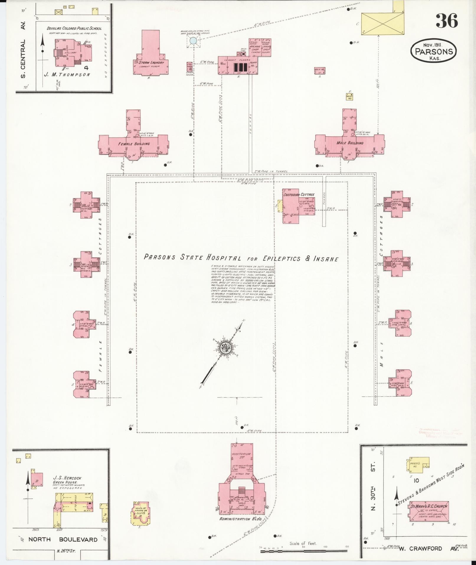 Sanborn Fire Insurance Map from Parsons, Labette County, Kansas (1911), Sheet #0036 - Historic Sanborn Fire Insurance Map Print, vintage old map wall art, antique decor, genealogy gift, Kansas Kansas map
