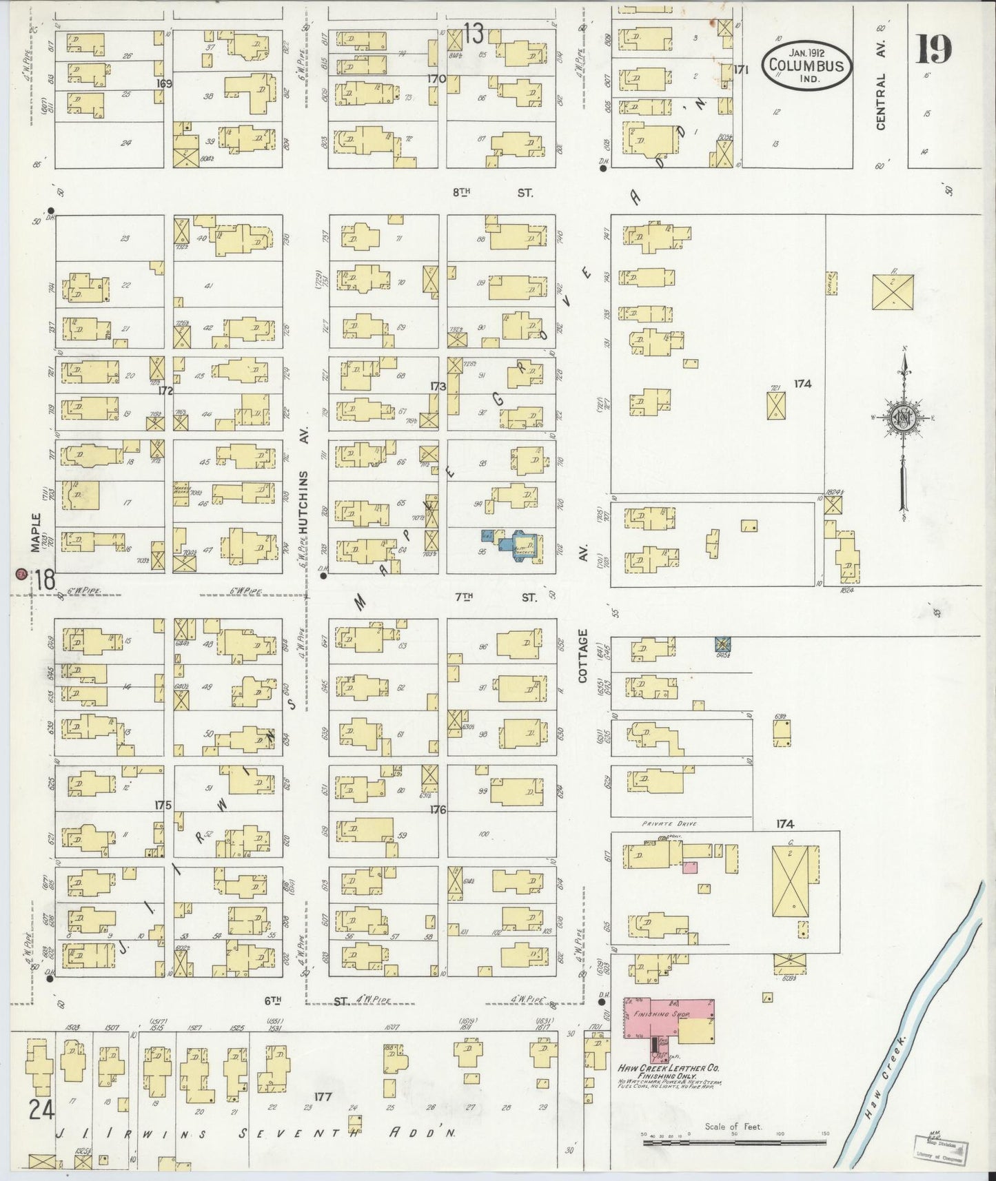 Sanborn Fire Insurance Map from Columbus, Bartholomew County, Indiana (1912), Sheet #0019 - Complete Map Set gallery image, historic Sanborn map, vintage wall art, Indiana Indiana