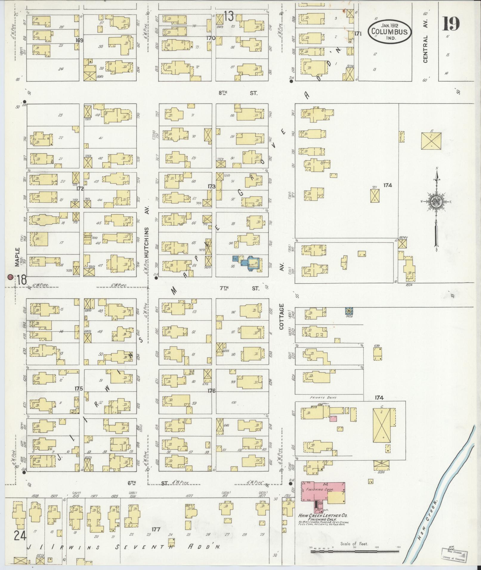 Sanborn Fire Insurance Map from Columbus, Bartholomew County, Indiana (1912), Sheet #0019 - Complete Map Set gallery image, historic Sanborn map, vintage wall art, Indiana Indiana