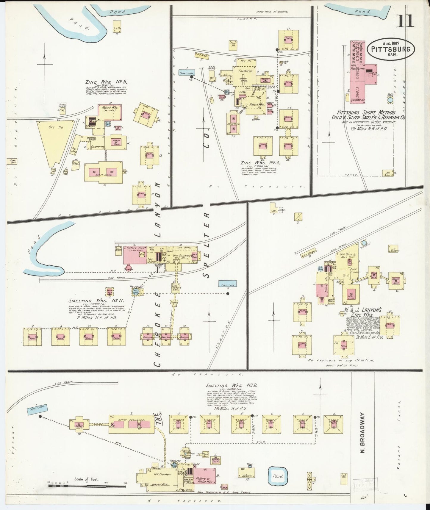 Sanborn Fire Insurance Map from Pittsburg, Crawford County, Kansas (1897), Sheet #0011 - Complete Map Set gallery image, historic Sanborn map, vintage wall art, Kansas Kansas