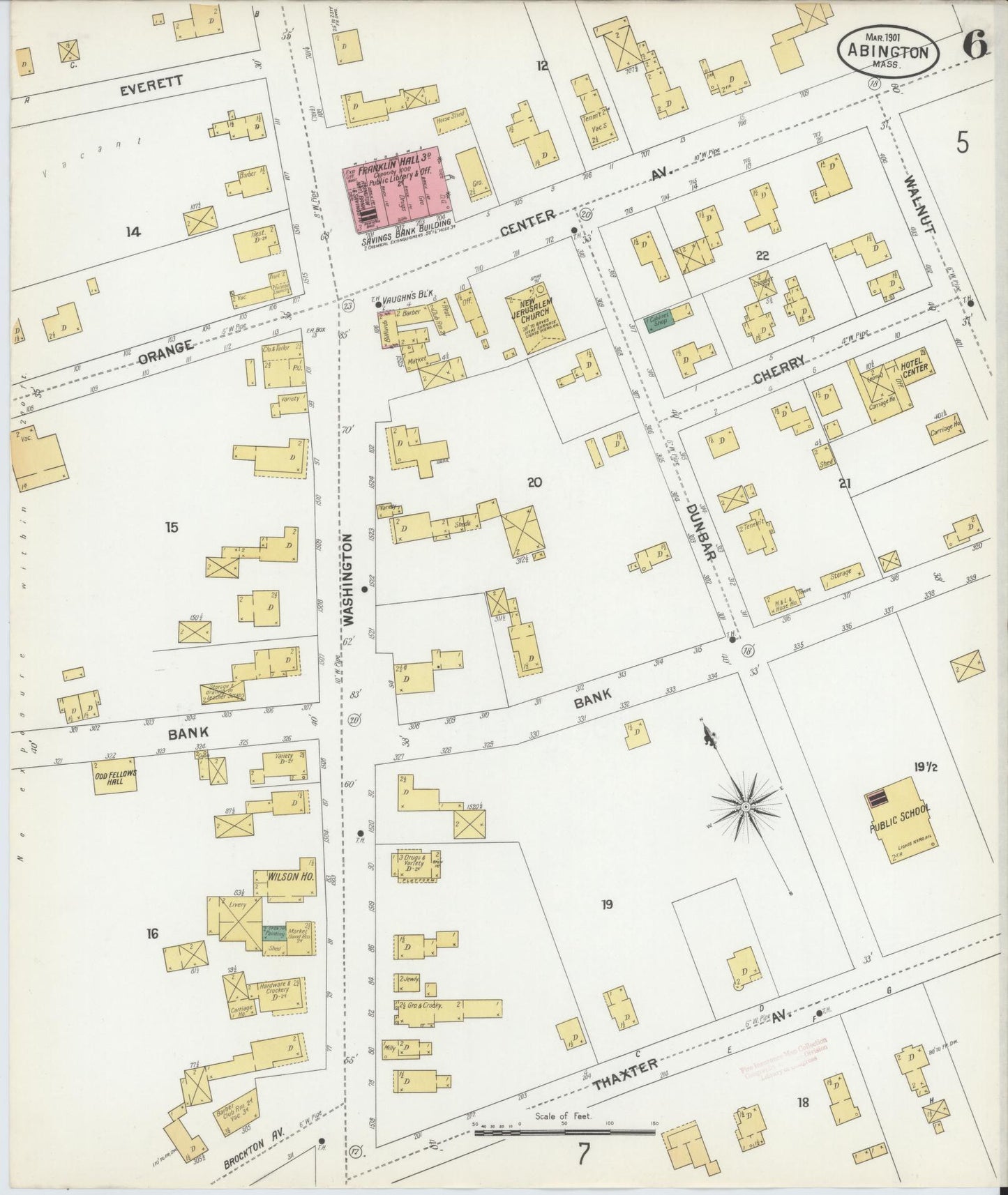 Sanborn Fire Insurance Map from Abington, Plymouth County, Massachusetts (1901), Sheet #0006 - Historic Sanborn Fire Insurance Map Print, vintage old map wall art, antique decor, genealogy gift, Massachusetts Massachusetts map