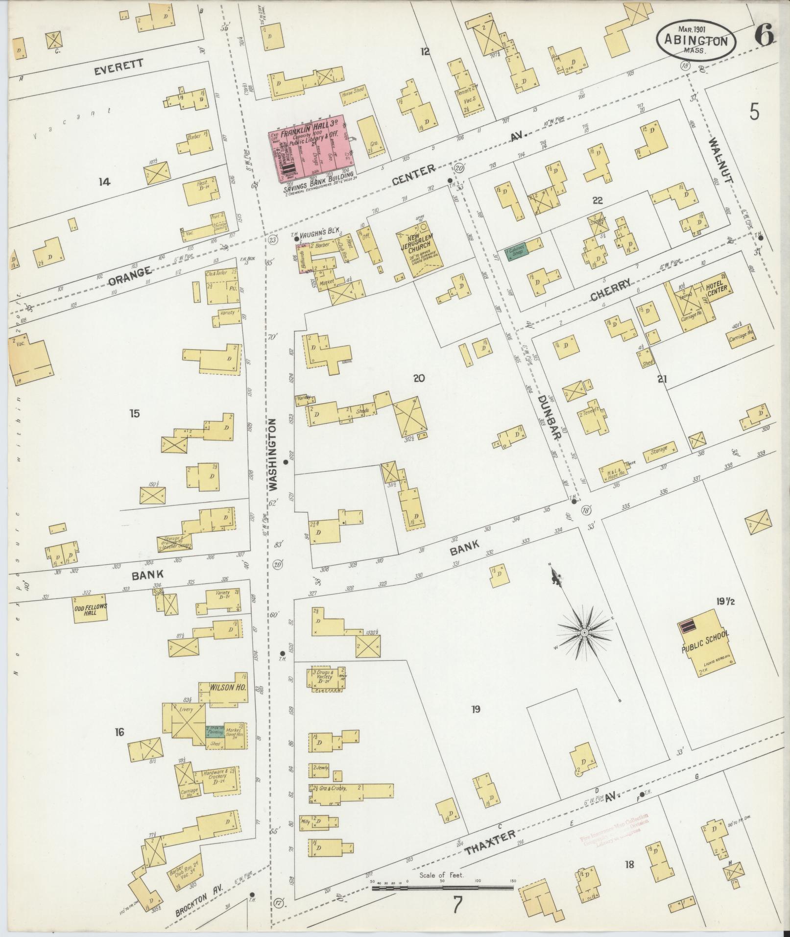 Sanborn Fire Insurance Map from Abington, Plymouth County, Massachusetts (1901), Sheet #0006 - Historic Sanborn Fire Insurance Map Print, vintage old map wall art, antique decor, genealogy gift, Massachusetts Massachusetts map