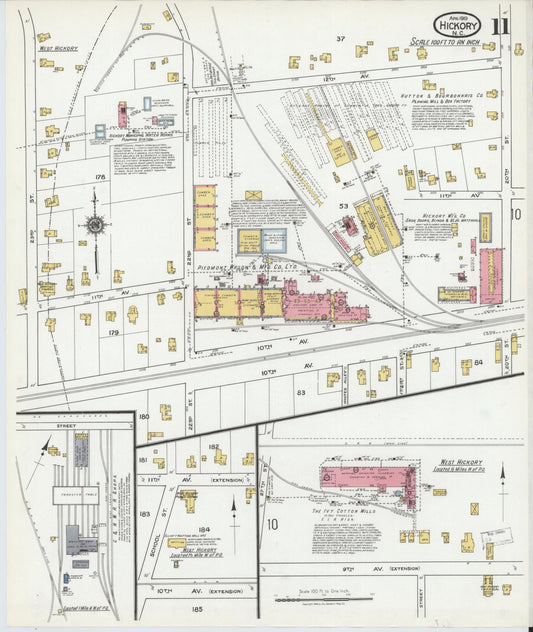 Sanborn Fire Insurance Map from Hickory, Catawba County, North Carolina (1919), Sheet #0011 - Historic Sanborn Fire Insurance Map Print, vintage old map wall art, antique decor, genealogy gift, North Carolina North Carolina map
