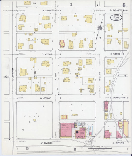 Sanborn Fire Insurance Map from Hope, Hempstead County, Arkansas (1919), Sheet #0006 - Historic Sanborn Fire Insurance Map Print, vintage old map wall art, antique decor, genealogy gift, Arkansas Arkansas map