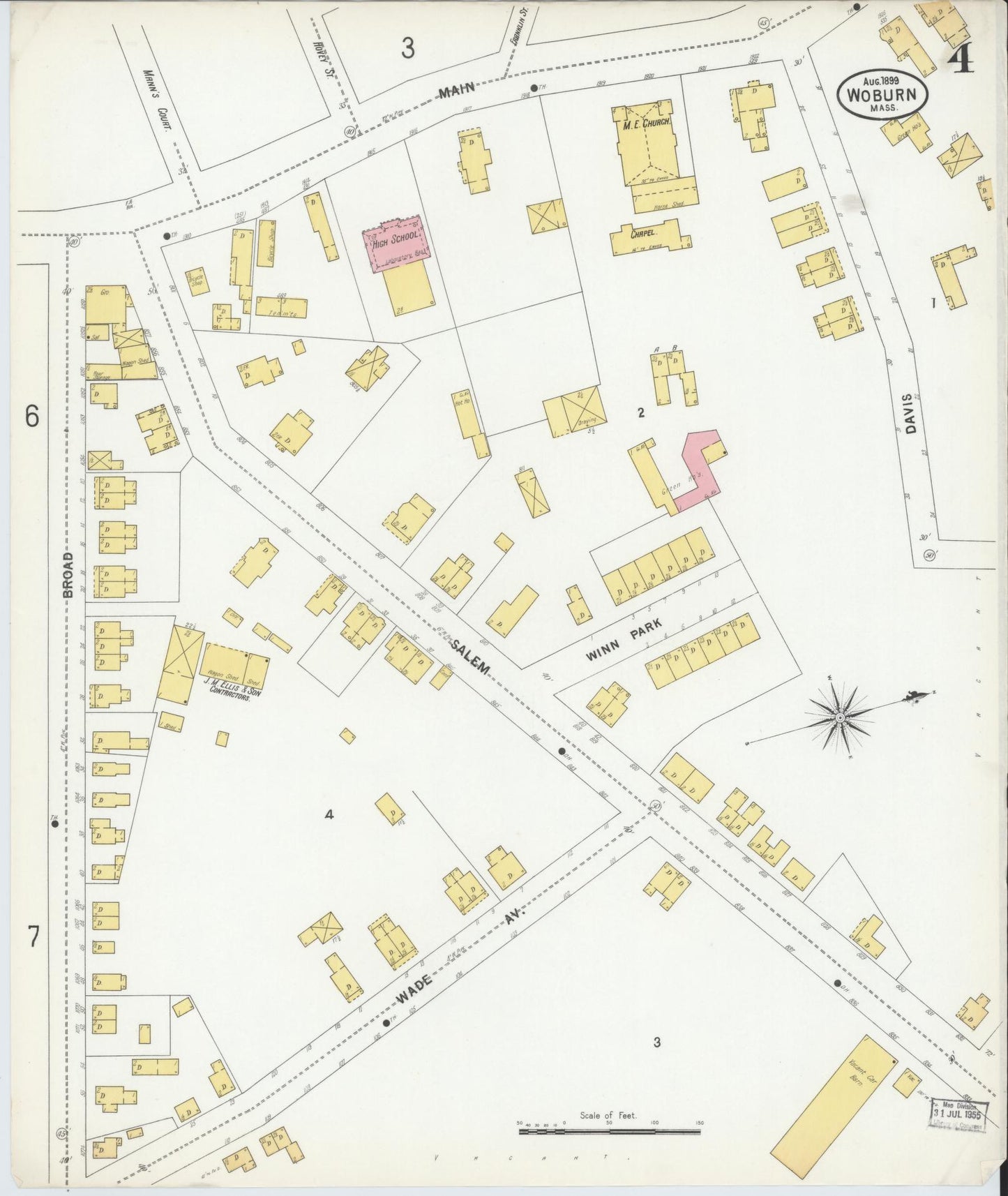 Sanborn Fire Insurance Map from Woburn, Middlesex County, Massachusetts (1899), Sheet #0004 - Complete Map Set gallery image, historic Sanborn map, vintage wall art, Massachusetts Massachusetts